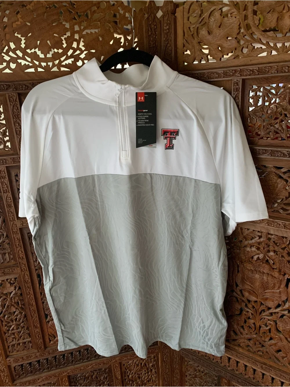 Under Armour White & Grey with Texas Tech logo Short Sleeve 1/4